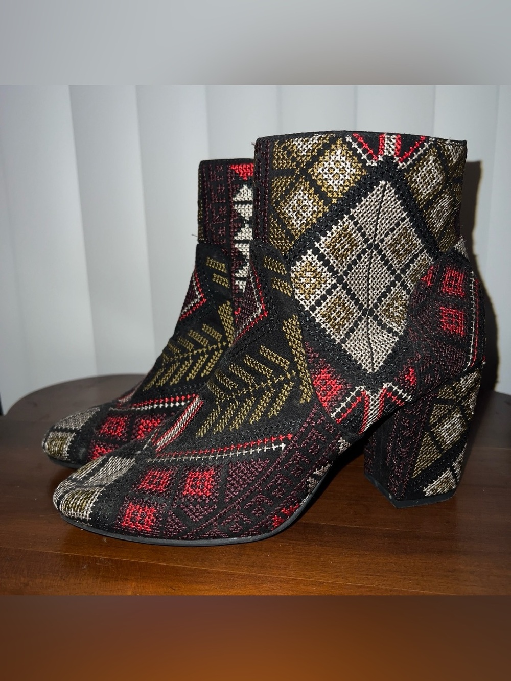 Rampage Multicolor Woven Ankle Boots - Black, Red & Gold